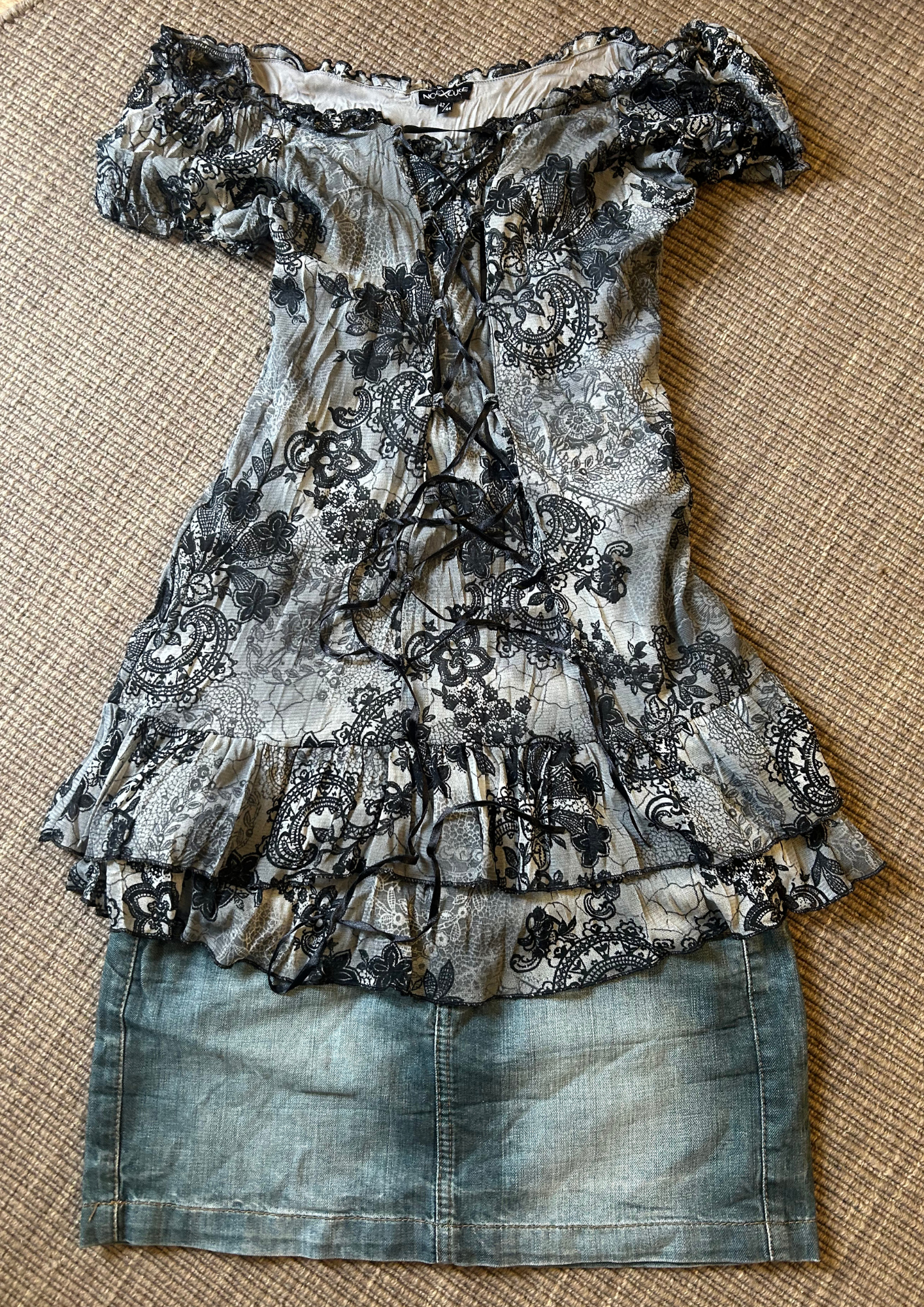 Dark Gray - Green Denim Skirt