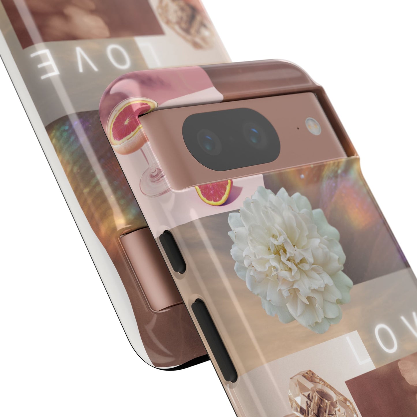 Romantic Collage Phone Case — 'LOVE' Floral, Coffee & Perfume Aesthetic
