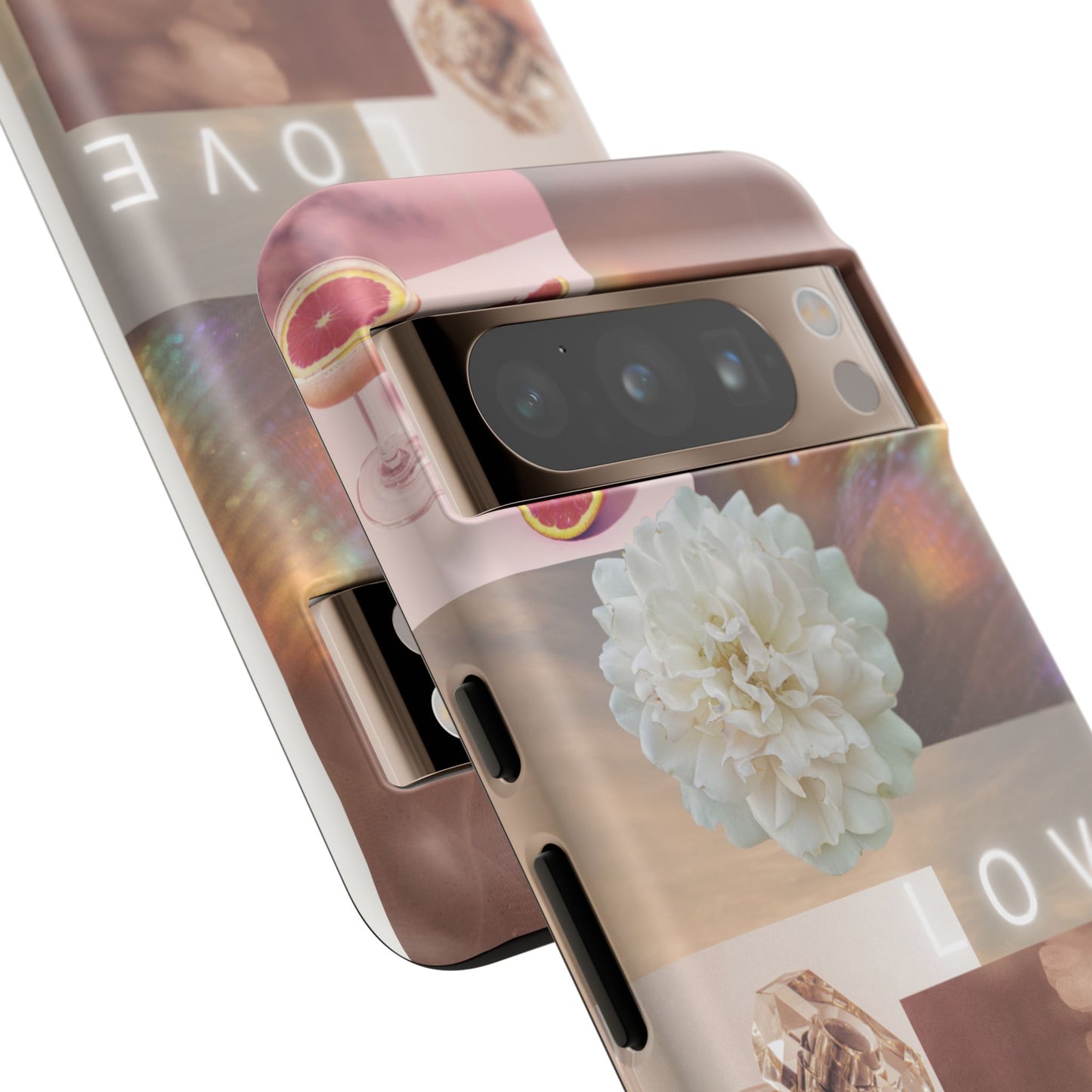 Romantic Collage Phone Case — 'LOVE' Floral, Coffee & Perfume Aesthetic