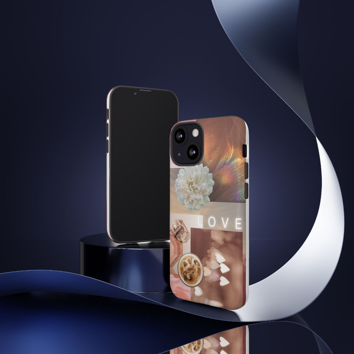 Romantic Collage Phone Case — 'LOVE' Floral, Coffee & Perfume Aesthetic
