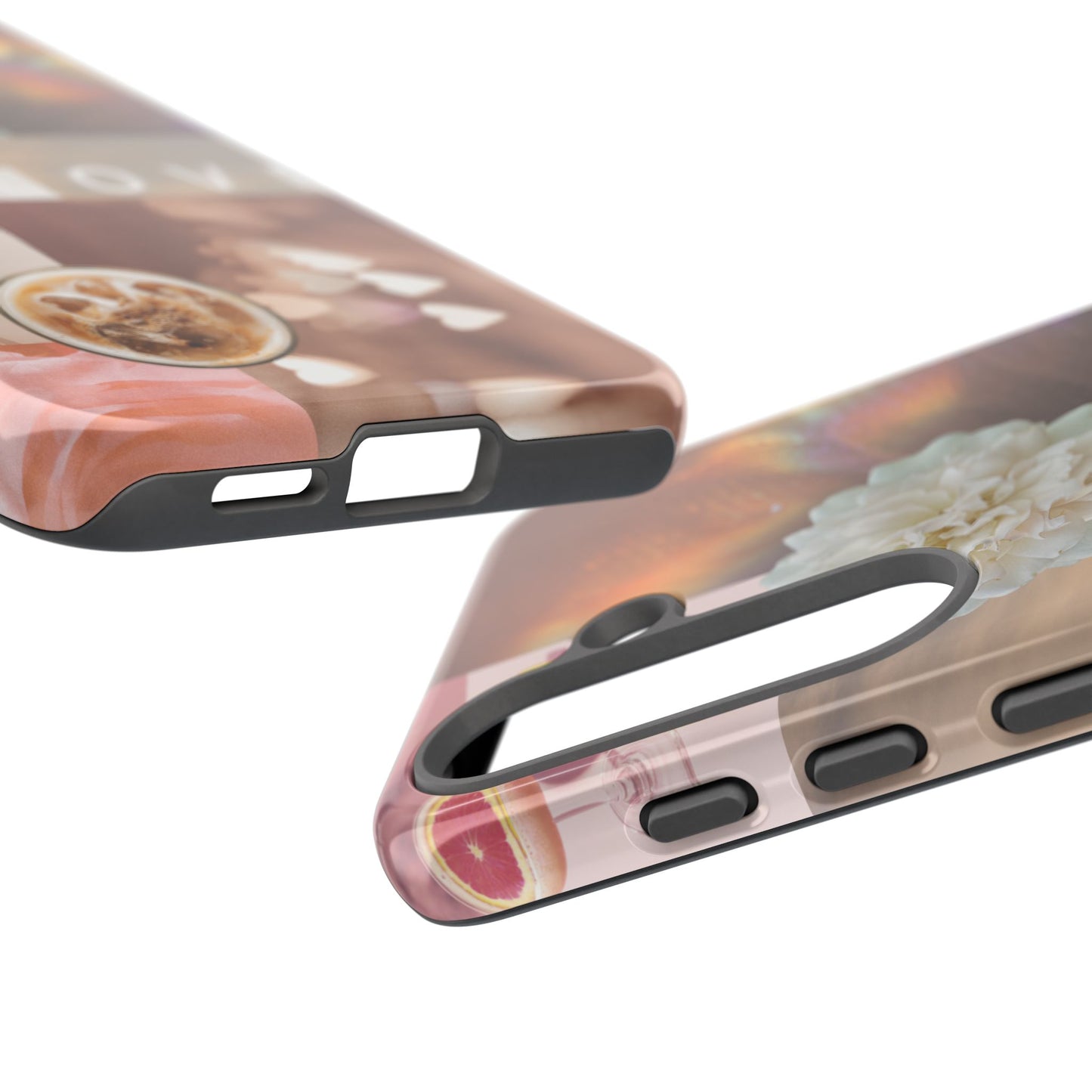 Romantic Collage Phone Case — 'LOVE' Floral, Coffee & Perfume Aesthetic