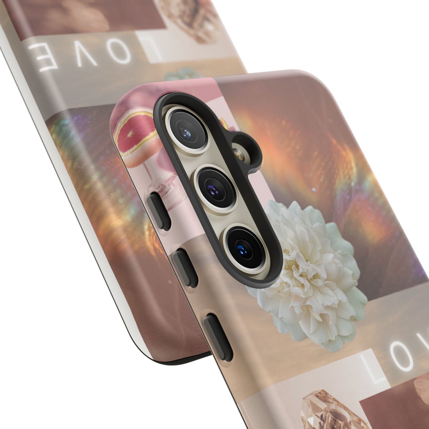 Romantic Collage Phone Case — 'LOVE' Floral, Coffee & Perfume Aesthetic