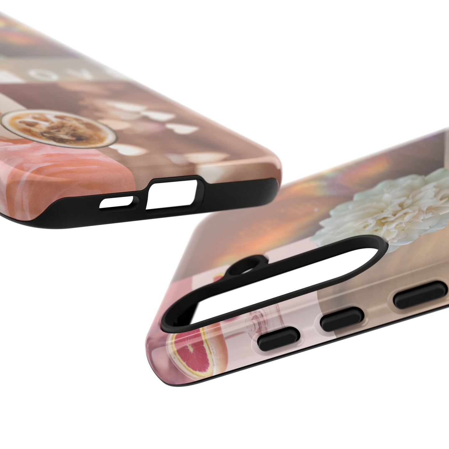 Romantic Collage Phone Case — 'LOVE' Floral, Coffee & Perfume Aesthetic