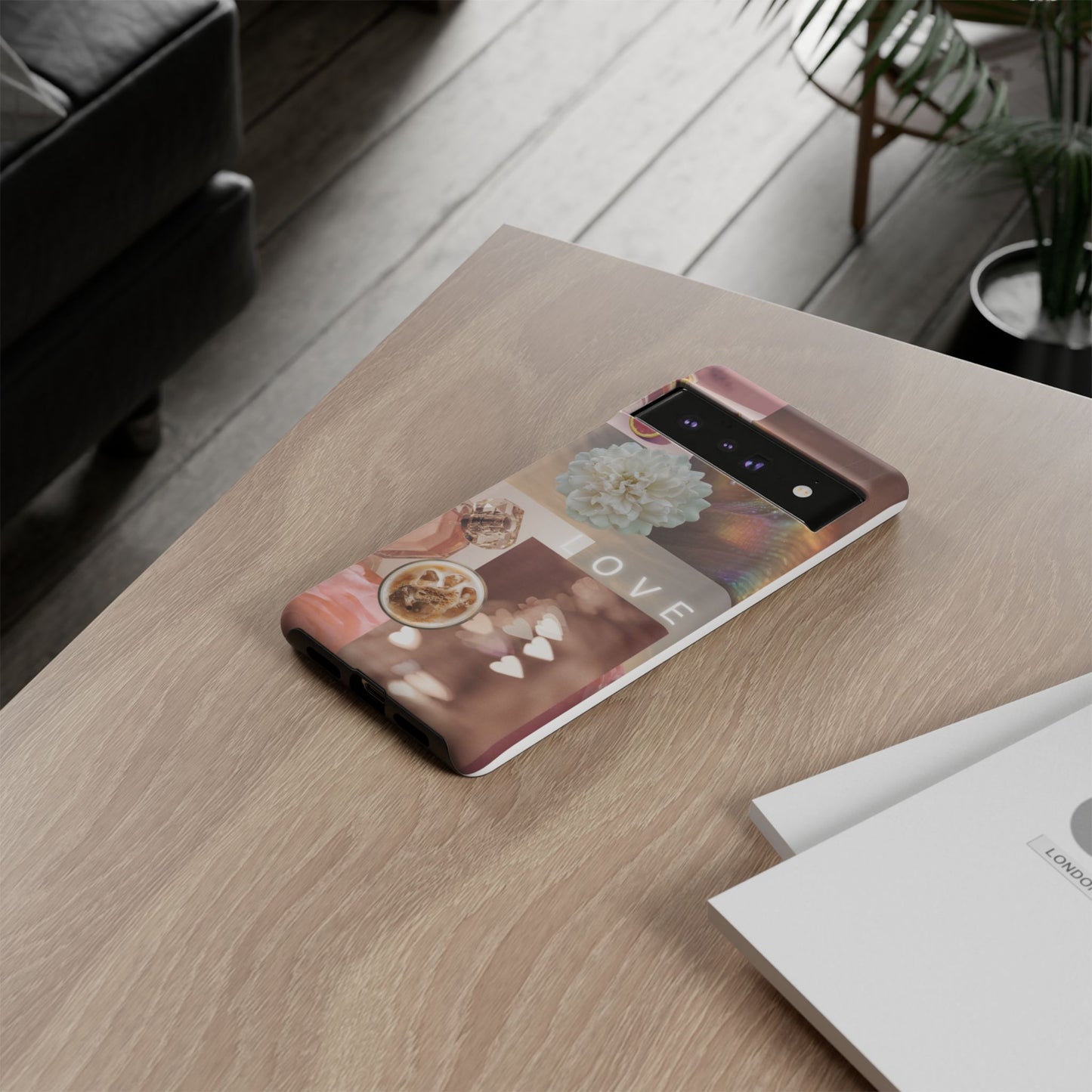 Romantic Collage Phone Case — 'LOVE' Floral, Coffee & Perfume Aesthetic