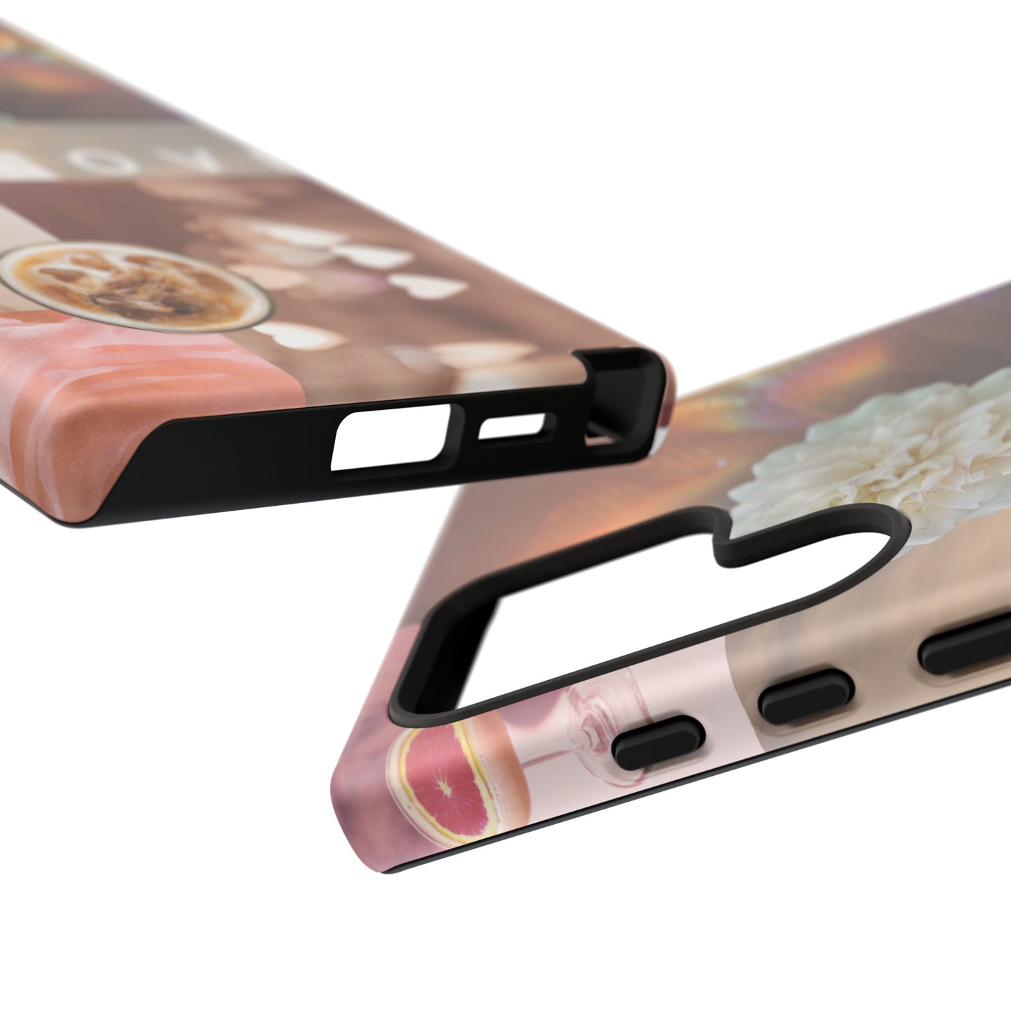 Romantic Collage Phone Case — 'LOVE' Floral, Coffee & Perfume Aesthetic