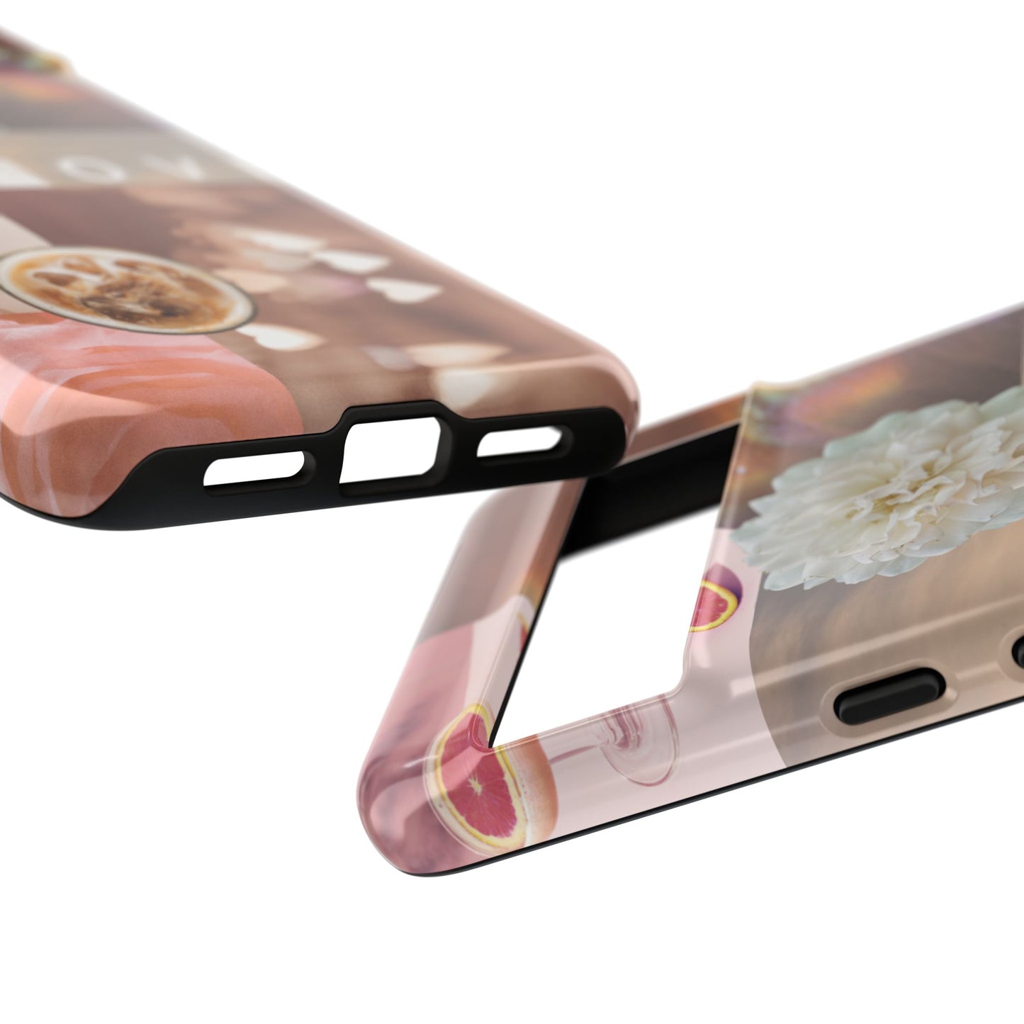 Romantic Collage Phone Case — 'LOVE' Floral, Coffee & Perfume Aesthetic