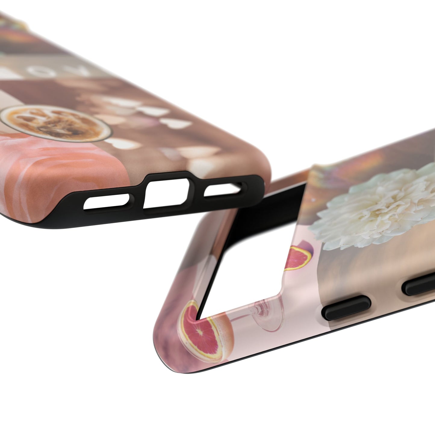 Romantic Collage Phone Case — 'LOVE' Floral, Coffee & Perfume Aesthetic