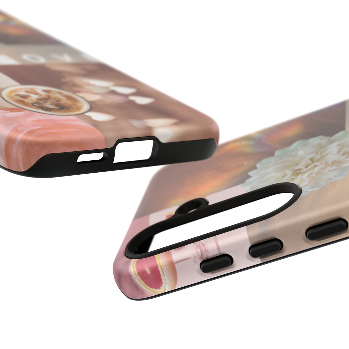 Romantic Collage Phone Case — 'LOVE' Floral, Coffee & Perfume Aesthetic