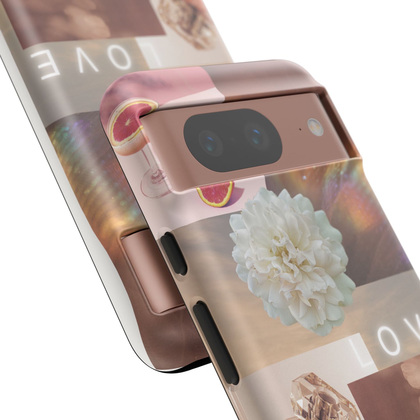 Romantic Collage Phone Case — 'LOVE' Floral, Coffee & Perfume Aesthetic