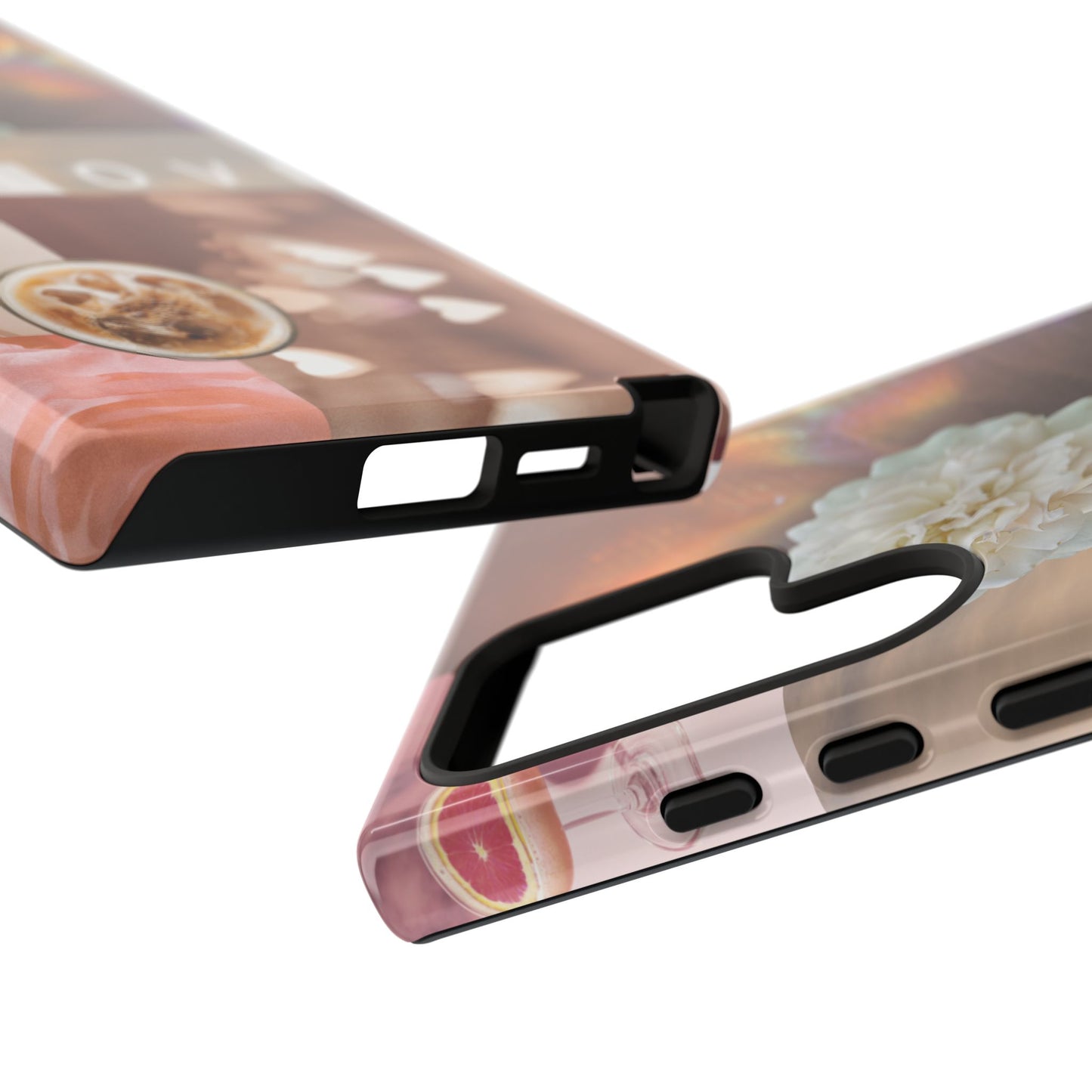 Romantic Collage Phone Case — 'LOVE' Floral, Coffee & Perfume Aesthetic
