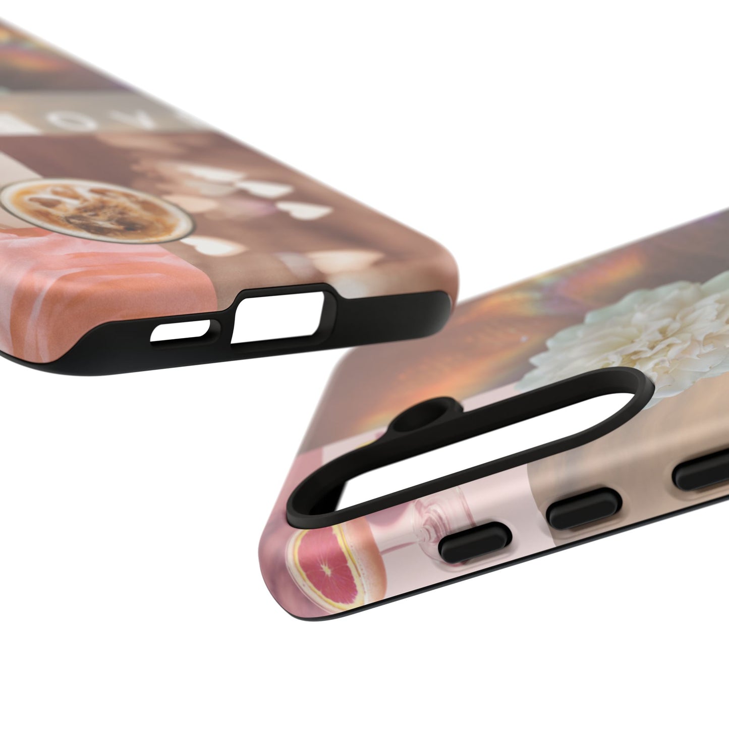 Romantic Collage Phone Case — 'LOVE' Floral, Coffee & Perfume Aesthetic