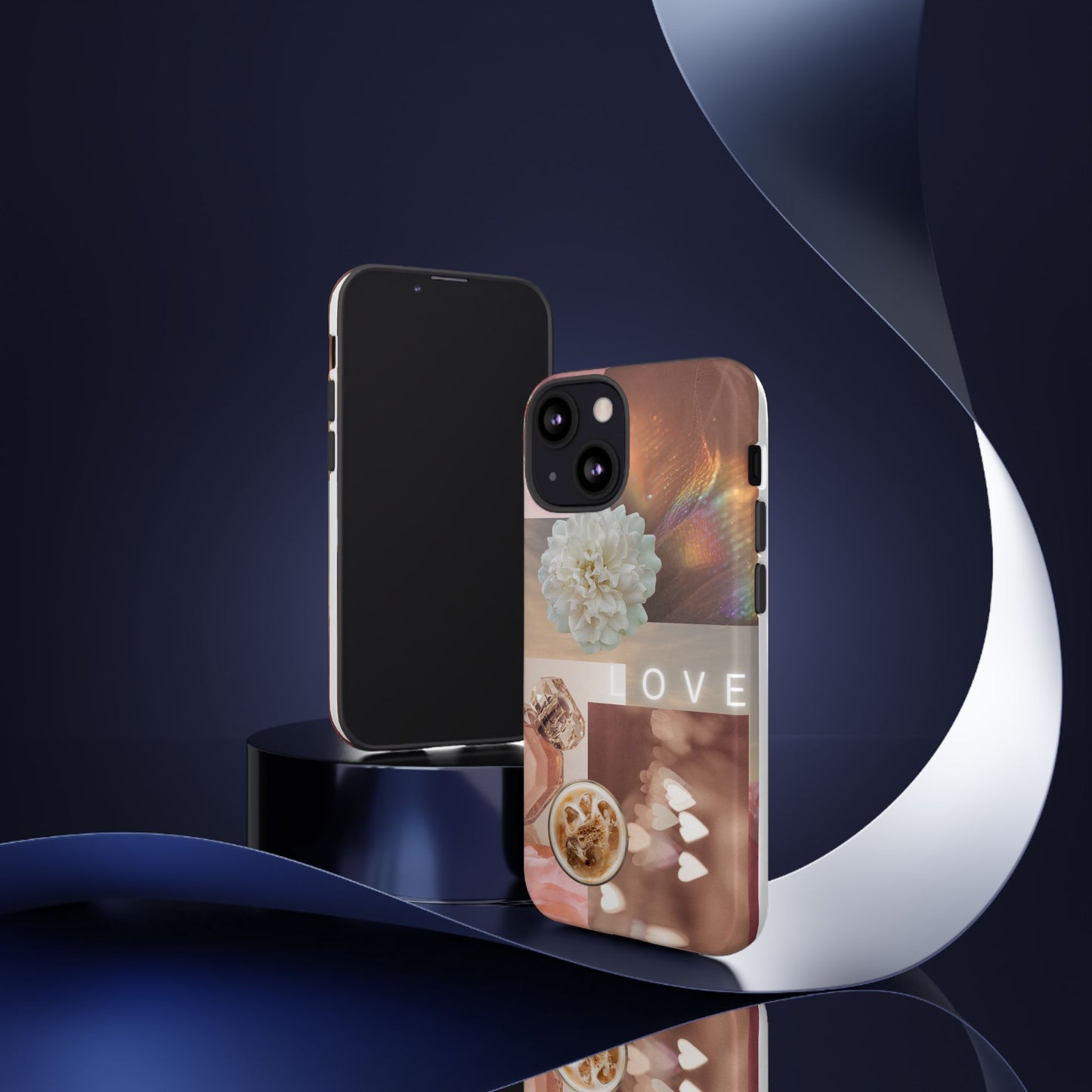 Romantic Collage Phone Case — 'LOVE' Floral, Coffee & Perfume Aesthetic