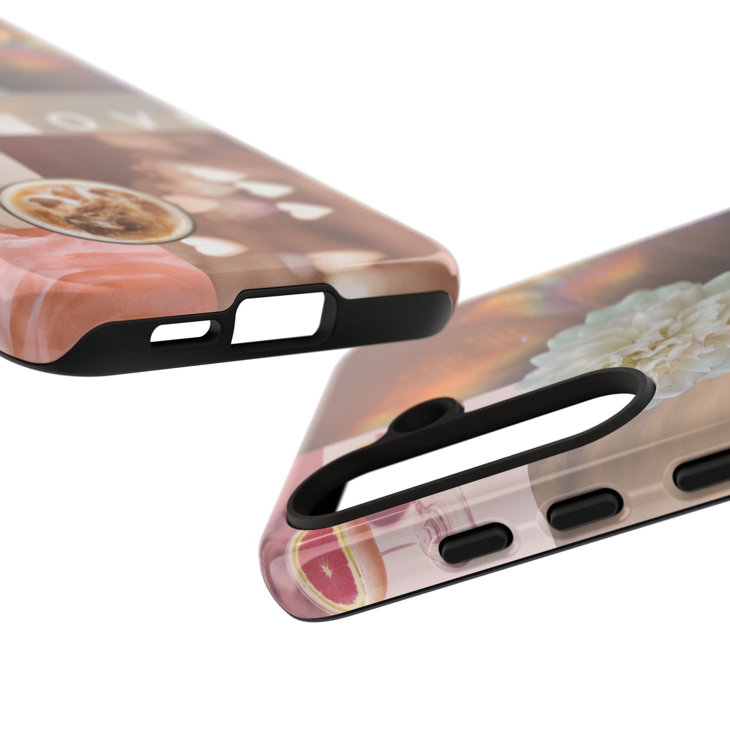 Romantic Collage Phone Case — 'LOVE' Floral, Coffee & Perfume Aesthetic