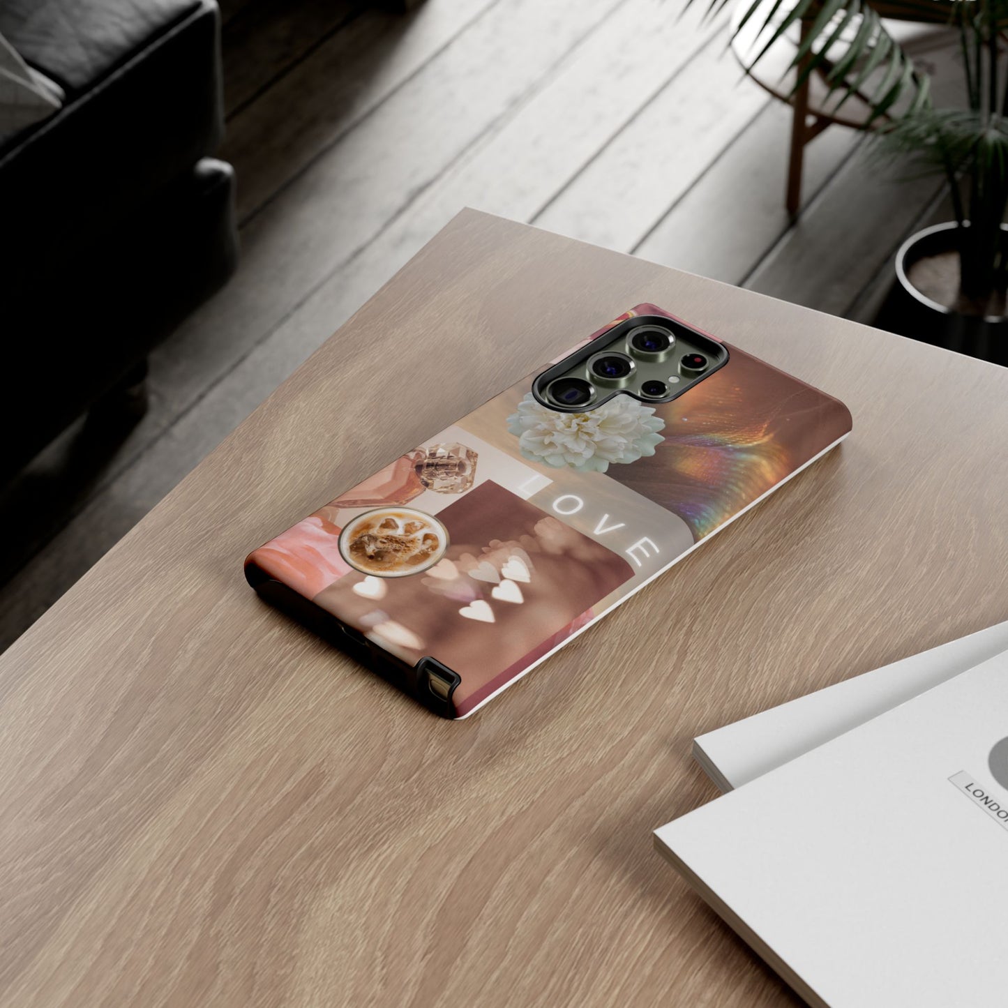 Romantic Collage Phone Case — 'LOVE' Floral, Coffee & Perfume Aesthetic